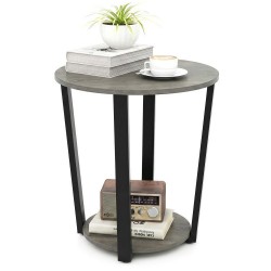 Honhorrs Round Two-Tier End Table, Removable Lower Shelf and Raised Tray Edge with Adjustable Feet