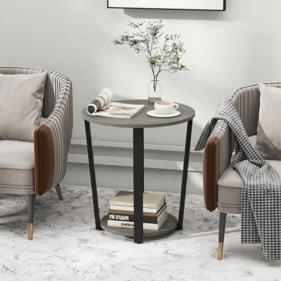 Honhorrs Round Two-Tier End Table, Removable Lower Shelf and Raised Tray Edge with Adjustable Feet