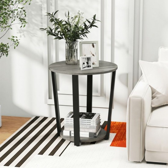 Honhorrs Round Two-Tier End Table, Removable Lower Shelf and Raised Tray Edge with Adjustable Feet