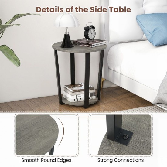Honhorrs Round Two-Tier End Table, Removable Lower Shelf and Raised Tray Edge with Adjustable Feet