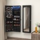 Honhorrs Lockable Wall or Door Jewelry Mirror Cabinet with 5 LEDs, 84 Ring Slots and 6 Drawers