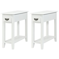 Honhorrs Pair of Two-Tier Sofa End Tables with Individual Drawers, Open Lower Shelves and Table Tops