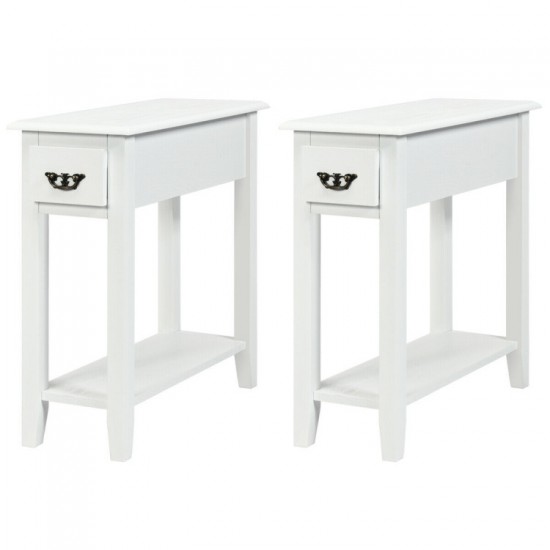 Honhorrs Pair of Two-Tier Sofa End Tables with Individual Drawers, Open Lower Shelves and Table Tops
