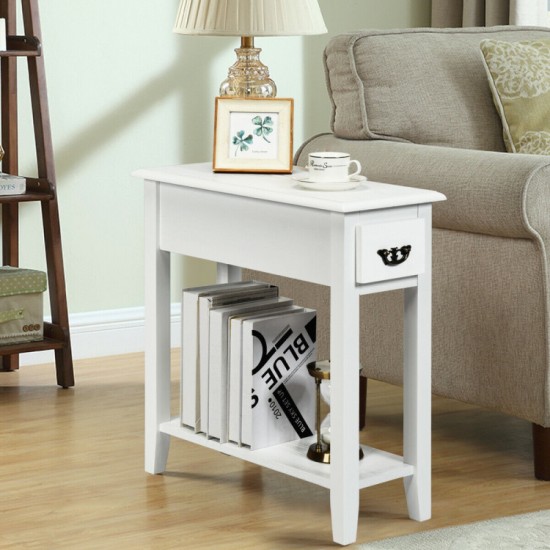 Honhorrs Pair of Two-Tier Sofa End Tables with Individual Drawers, Open Lower Shelves and Table Tops