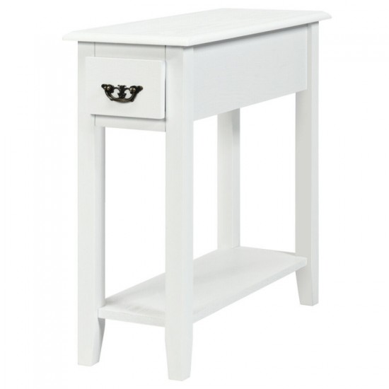 Honhorrs Pair of Two-Tier Sofa End Tables with Individual Drawers, Open Lower Shelves and Table Tops