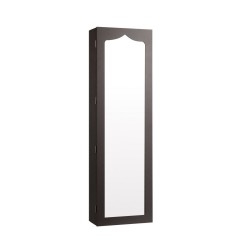 Honhorrs Hanging Mirror Jewelry Cabinet, Five Interior LED Lights and Lockable Door or Wall Storage