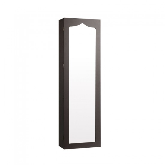 Honhorrs Hanging Mirror Jewelry Cabinet, Five Interior LED Lights and Lockable Door or Wall Storage