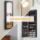 Honhorrs Hanging Mirror Jewelry Cabinet, Five Interior LED Lights and Lockable Door or Wall Storage