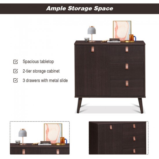 Honhorrs Three-Drawer Storage Sideboard, Enclosed Cabinet with Adjustable Shelf and Display Tabletop