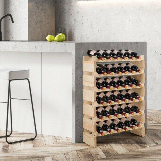 Honhorrs 36-Bottle Modular Wooden Wine Rack with Stackable Sections and Horizontal Bottle Rests