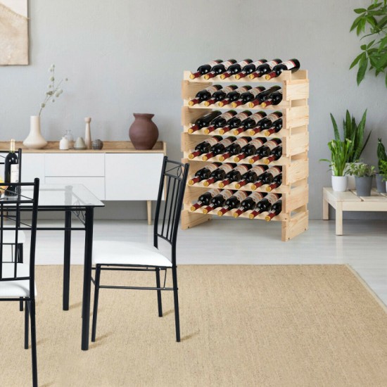 Honhorrs 36-Bottle Modular Wooden Wine Rack with Stackable Sections and Horizontal Bottle Rests