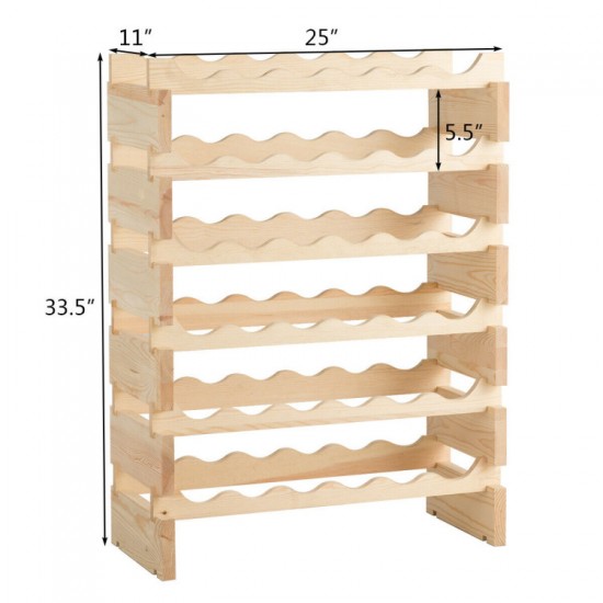 Honhorrs 36-Bottle Modular Wooden Wine Rack with Stackable Sections and Horizontal Bottle Rests
