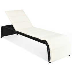 Honhorrs Cushioned Rattan Patio Chaise with Five Backrest Positions, Steel Frame and Adjustable Feet