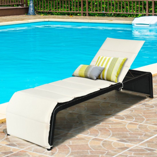 Honhorrs Cushioned Rattan Patio Chaise with Five Backrest Positions, Steel Frame and Adjustable Feet