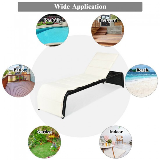 Honhorrs Cushioned Rattan Patio Chaise with Five Backrest Positions, Steel Frame and Adjustable Feet