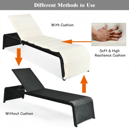 Honhorrs Cushioned Rattan Patio Chaise with Five Backrest Positions, Steel Frame and Adjustable Feet