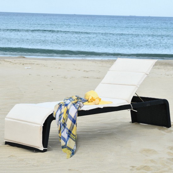 Honhorrs Cushioned Rattan Patio Chaise with Five Backrest Positions, Steel Frame and Adjustable Feet