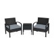Honhorrs Cushioned Three-Piece Patio Conversation Set, Woven Rattan Seating and Tempered-Glass Table
