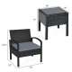 Honhorrs Cushioned Three-Piece Patio Conversation Set, Woven Rattan Seating and Tempered-Glass Table