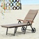 Honhorrs Aluminum Folding Patio Chaise, Seven Recline Settings with Rattan, Cushion and Two Wheels