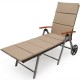 Honhorrs Aluminum Folding Patio Chaise, Seven Recline Settings with Rattan, Cushion and Two Wheels