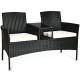 Honhorrs Wicker Patio Conversation Furniture with Curved Backs, Zippered Cushions and Glass Table