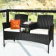 Honhorrs Wicker Patio Conversation Furniture with Curved Backs, Zippered Cushions and Glass Table
