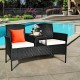 Honhorrs Wicker Patio Conversation Furniture with Curved Backs, Zippered Cushions and Glass Table