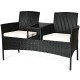 Honhorrs Wicker Patio Conversation Furniture with Curved Backs, Zippered Cushions and Glass Table