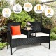 Honhorrs Wicker Patio Conversation Furniture with Curved Backs, Zippered Cushions and Glass Table