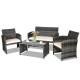 Honhorrs Four-Piece Wicker Patio Set, Loveseat and Armchairs with a Tempered Glass Coffee Table
