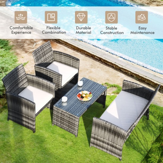 Honhorrs Four-Piece Wicker Patio Set, Loveseat and Armchairs with a Tempered Glass Coffee Table