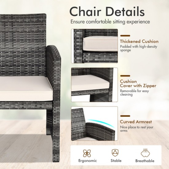Honhorrs Four-Piece Wicker Patio Set, Loveseat and Armchairs with a Tempered Glass Coffee Table