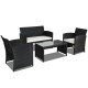 Honhorrs Four-Piece PE Wicker Patio Seating, Zippered Cushions with Steel Frames and Glass Table