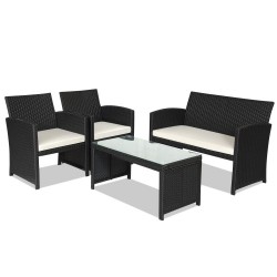 XVX Four-Piece PE Wicker Patio Seating, Zippered Cushions with Steel Frames and Glass Table