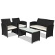 Honhorrs Four-Piece PE Wicker Patio Seating, Zippered Cushions with Steel Frames and Glass Table