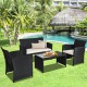 Honhorrs Four-Piece PE Wicker Patio Seating, Zippered Cushions with Steel Frames and Glass Table