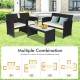 Honhorrs Four-Piece PE Wicker Patio Seating, Zippered Cushions with Steel Frames and Glass Table