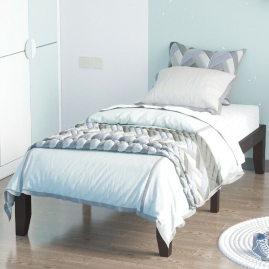 Honhorrs Twin Rubberwood Platform Bed, Fourteen Poplar Slats and 10.5-Inch Under-Bed Storage Space