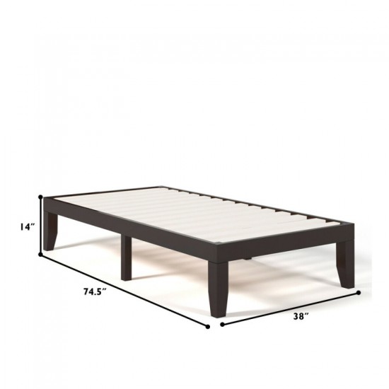 Honhorrs Twin Rubberwood Platform Bed, Fourteen Poplar Slats and 10.5-Inch Under-Bed Storage Space