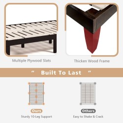 Honhorrs Full-Size Rubberwood Bed Frame, Fourteen Poplar Slats with Ten Legs and Under-Bed Storage