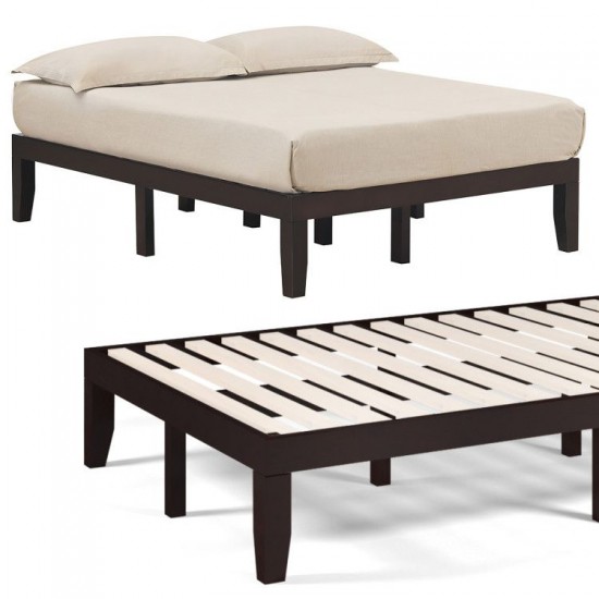 Honhorrs Full-Size Rubberwood Bed Frame, Fourteen Poplar Slats with Ten Legs and Under-Bed Storage