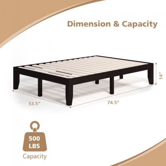 Honhorrs Full-Size Rubberwood Bed Frame, Fourteen Poplar Slats with Ten Legs and Under-Bed Storage