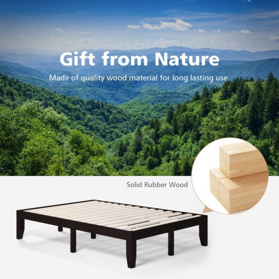 Honhorrs Full-Size Rubberwood Bed Frame, Fourteen Poplar Slats with Ten Legs and Under-Bed Storage