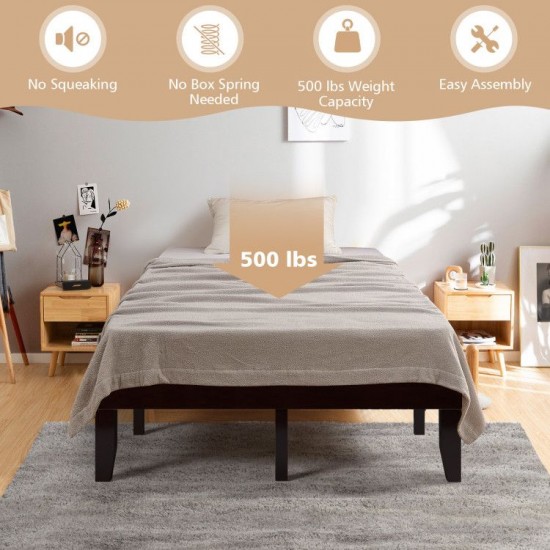 Honhorrs Full-Size Rubberwood Bed Frame, Fourteen Poplar Slats with Ten Legs and Under-Bed Storage