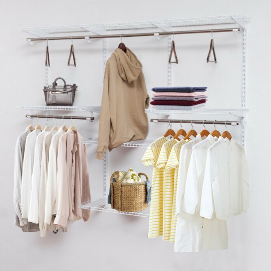 Honhorrs Wall-Mounted Closet Organizer, Adjustable Steel Shelves and Hanging Rods for Custom Storage