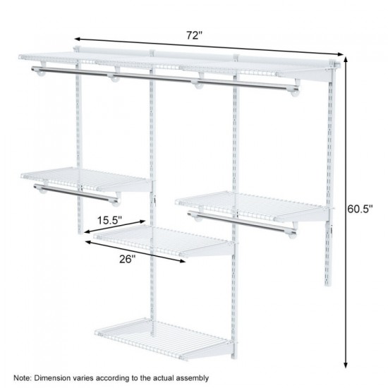 Honhorrs Wall-Mounted Closet Organizer, Adjustable Steel Shelves and Hanging Rods for Custom Storage