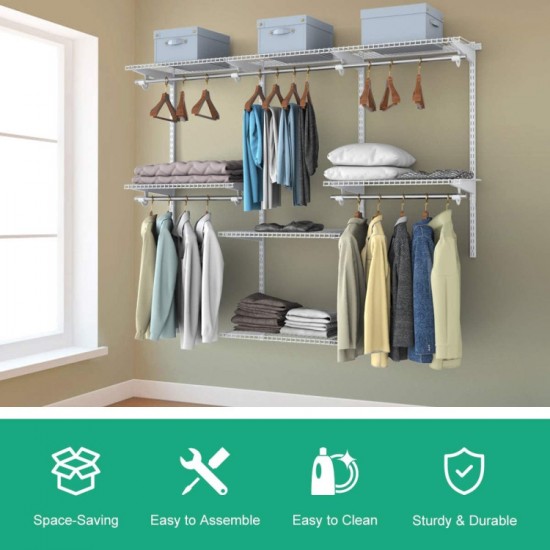 Honhorrs Wall-Mounted Closet Organizer, Adjustable Steel Shelves and Hanging Rods for Custom Storage