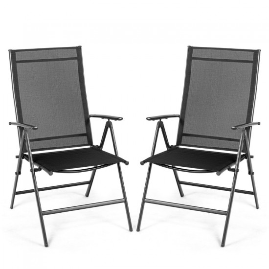 Honhorrs Two Folding Patio Recliners, Adjustable Fabric Backrests with Powder-Coated Steel Frames
