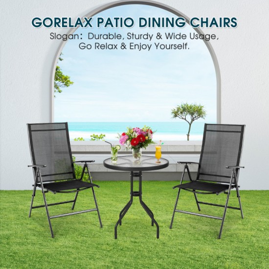 Honhorrs Two Folding Patio Recliners, Adjustable Fabric Backrests with Powder-Coated Steel Frames